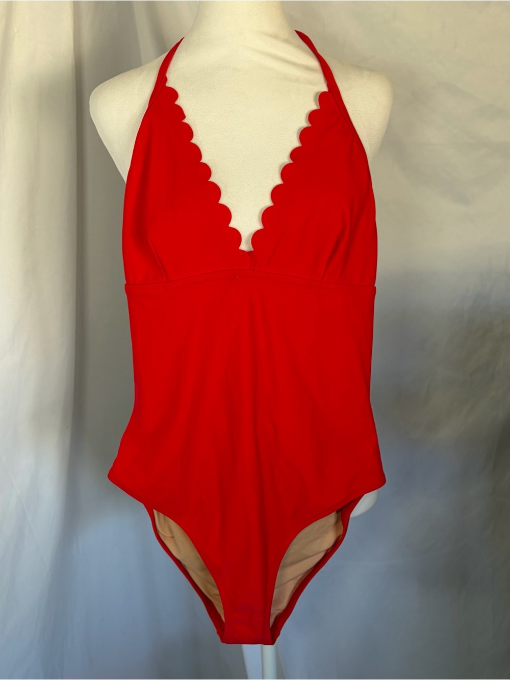 J. Crew Scalloped Plunge V-neck One-Piece Swimsuit Red Size Medium